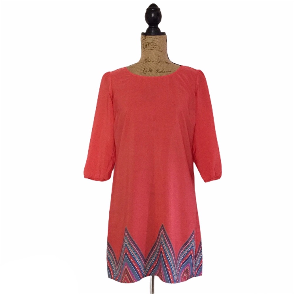 “BeBop" Coral dress w/aztec print Sz Small-EUC
